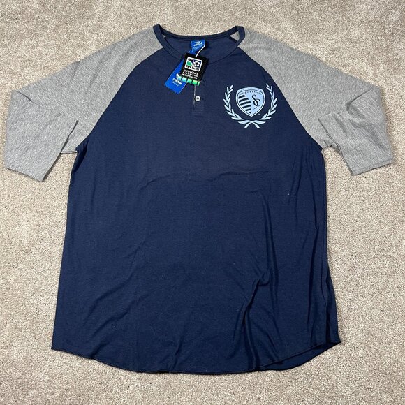 adidas Other - Adidas Mens L Blue Gray Sporting Kansas City MLS Soccer Raglan Sleeve Jersey NWT